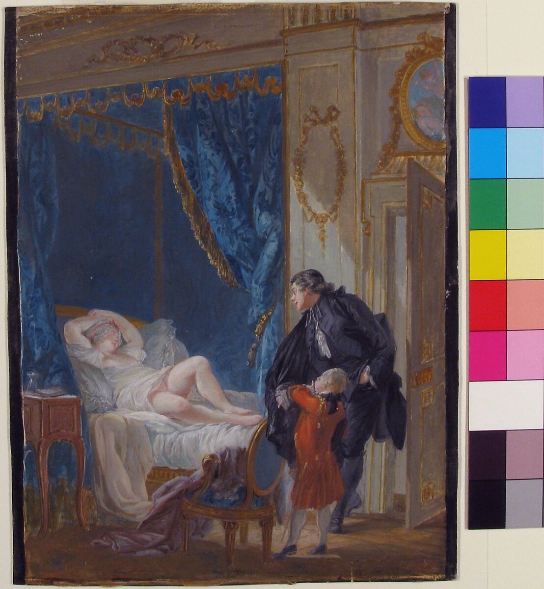 Le Matin (Morning), Pierre Antoine Baudouin (French, Paris 1723–1769 Paris), Gouache over traces of graphite, paper pasted onto board