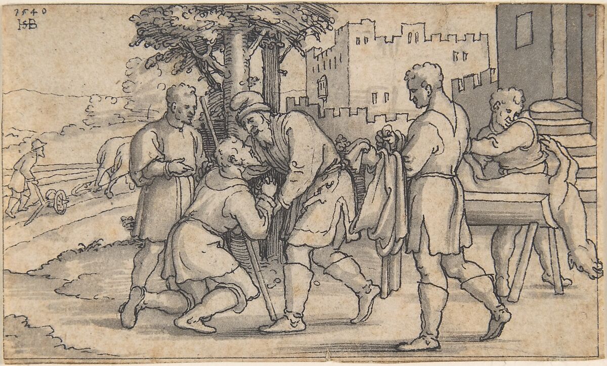 The Return of the Prodigal Son, Sebald Beham (German, Nuremberg 1500–1550 Frankfurt), Pen and black ink, gray wash 