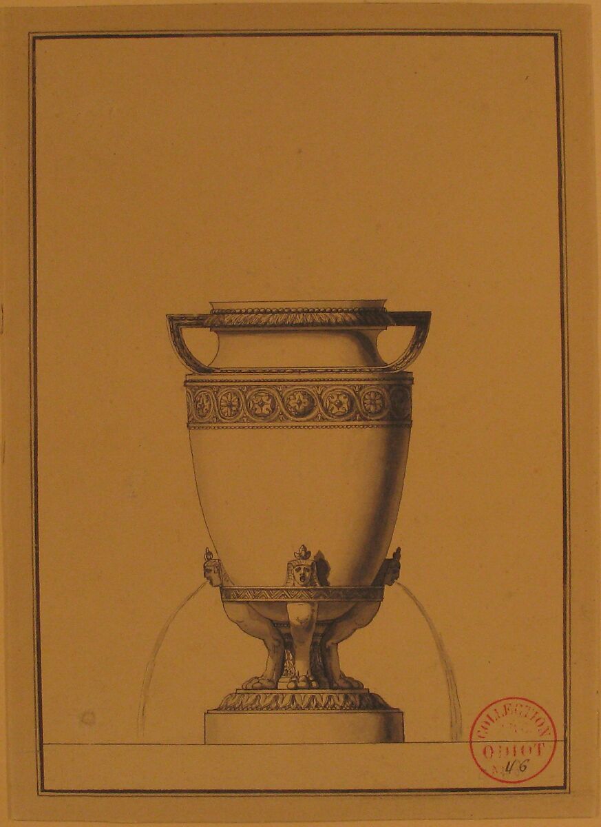 Design for a Wine Fountain, Henri Auguste (French, Paris 1759–1816 Port-au-Prince), Pen and black ink, brush and gray wash