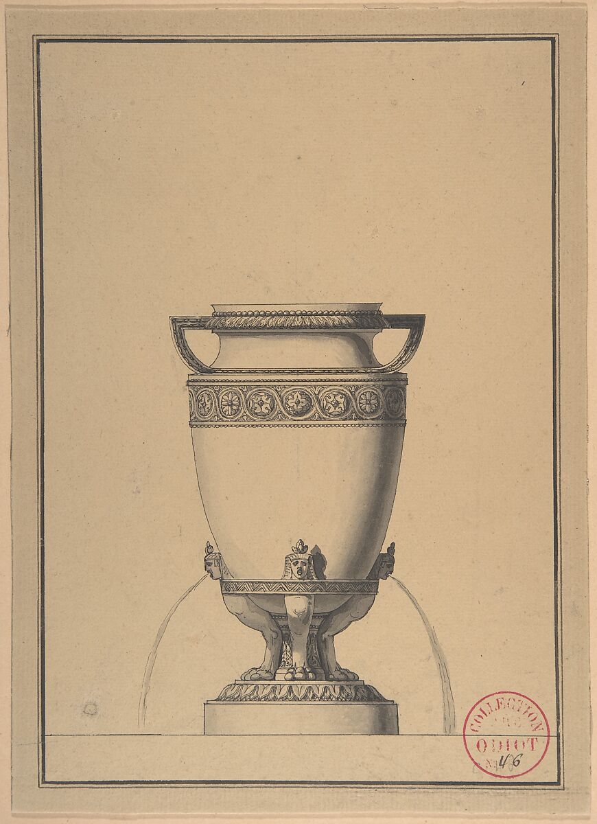 Design for a Wine Fountain, Henri Auguste (French, Paris 1759–1816 Port-au-Prince), Pen and black ink, brush and gray wash 