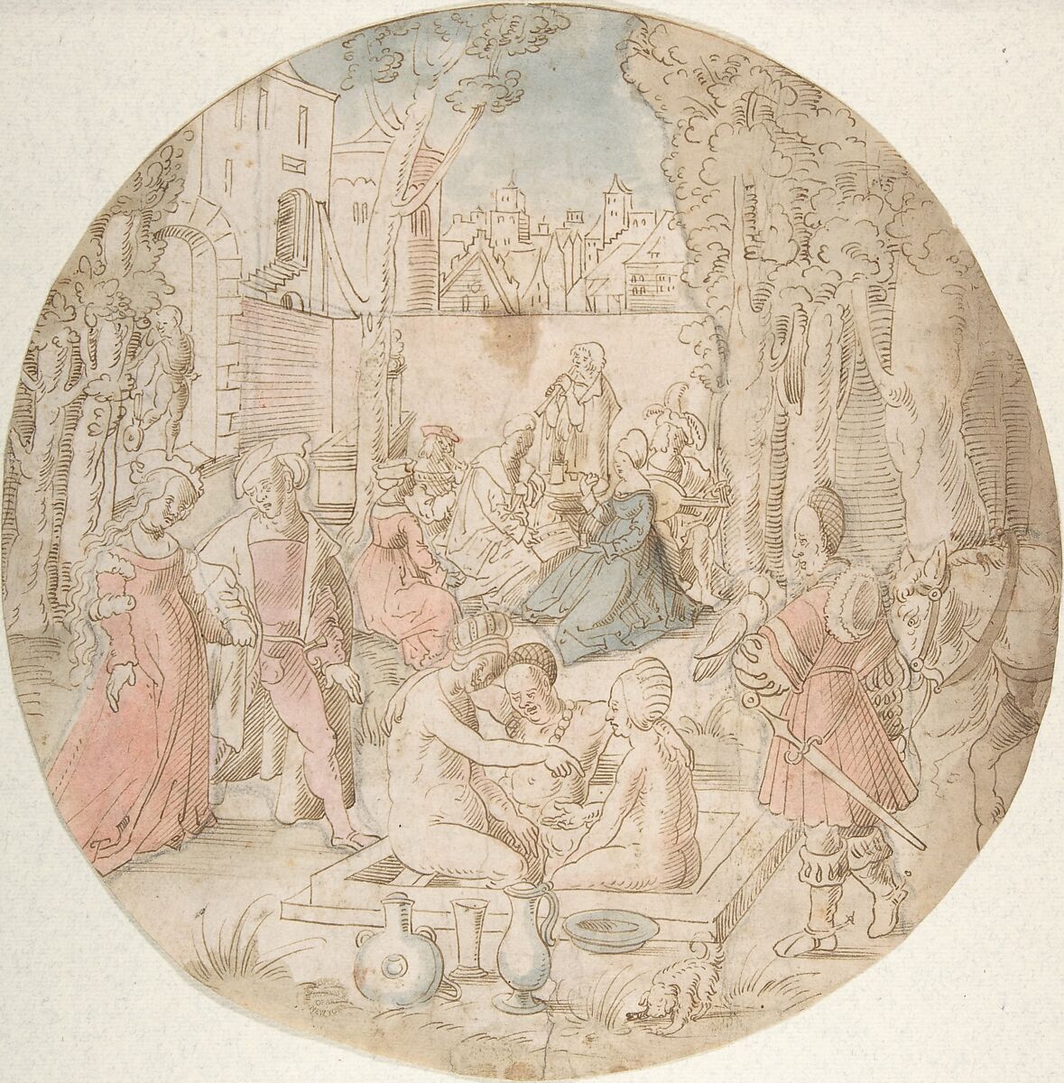 The Garden of Love, After Jörg Breu the Younger (German, Augsburg ca. 1510–1547 Augsburg), Pen and brown ink, brown, pink and blue wash, over black chalk. 