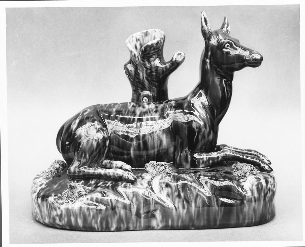 Figural spill vase, Earthenware with flint enamel glaze, American