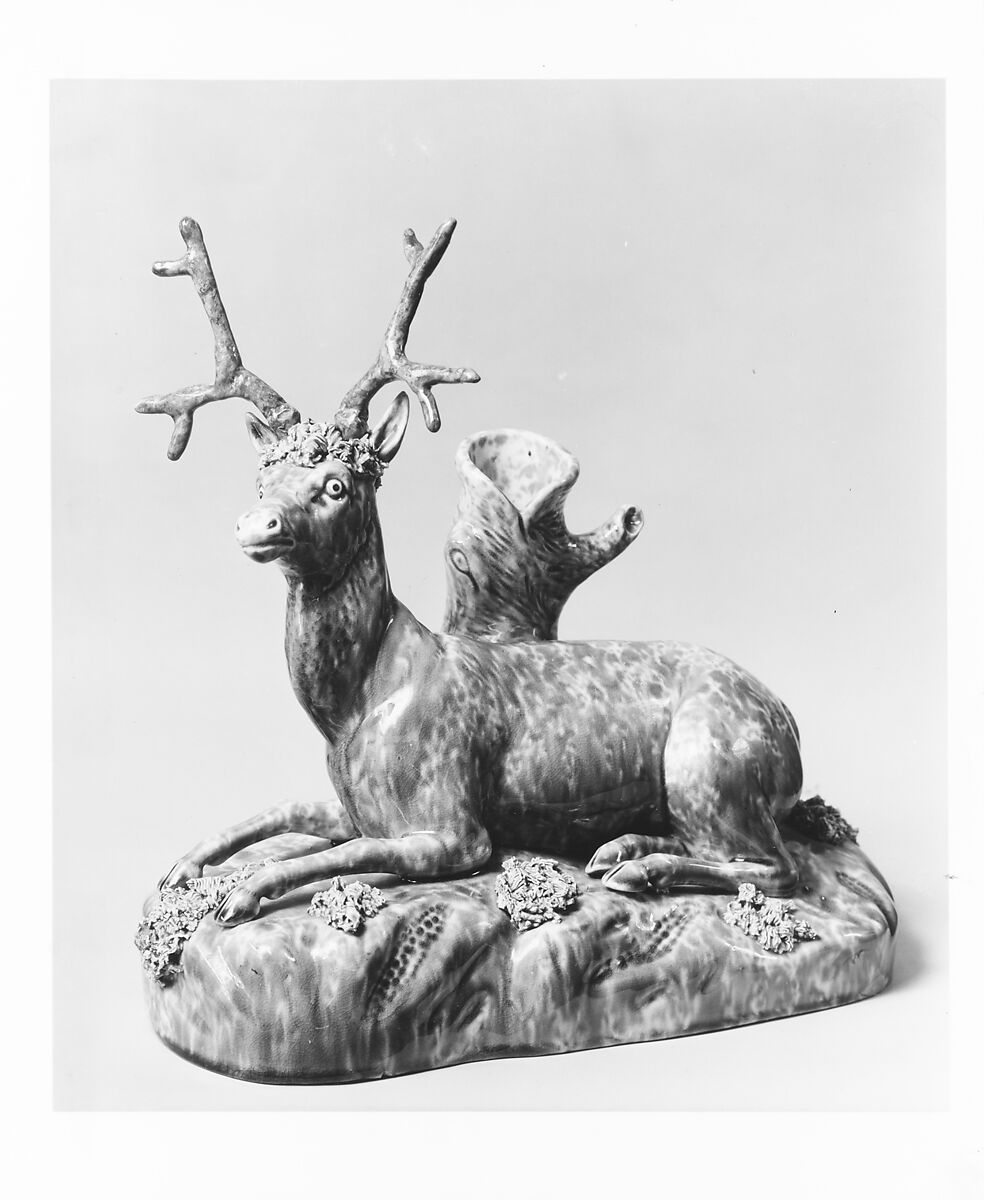 Figural spill vase, Earthenware with flint enamel glaze, American