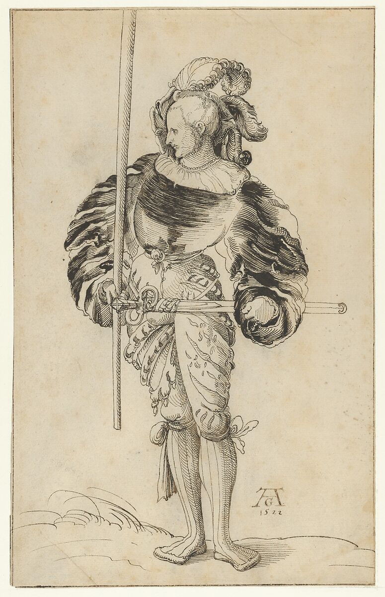 A Swiss Foot Soldier, attributed to Niklaus Manuel Deutsch (Swiss, Bern 1484–1530 Bern), Pen and black ink 