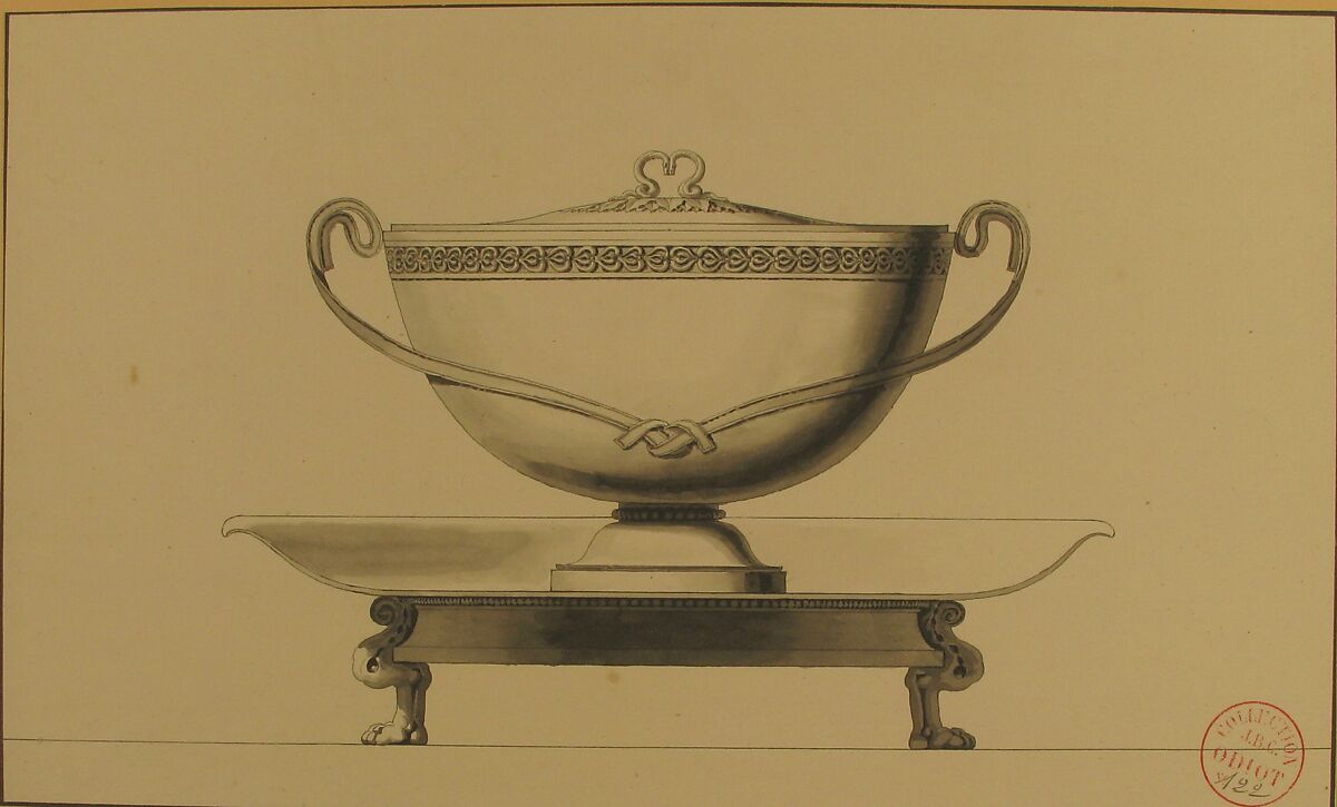 Design for a Covered Bowl with Stand, Henri Auguste (French, Paris 1759–1816 Port-au-Prince), Pen and black ink, brush and gray wash.