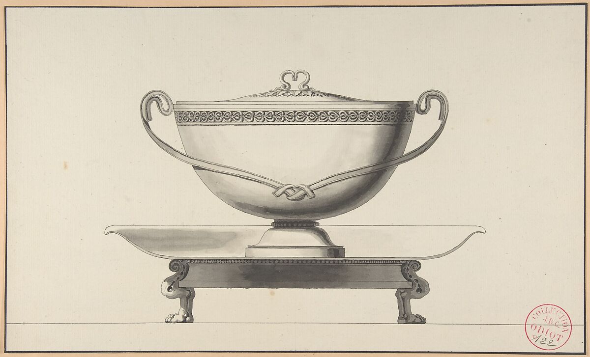 Design for a Covered Bowl with Stand, Henri Auguste (French, Paris 1759–1816 Port-au-Prince), Pen and black ink, brush and gray wash. 