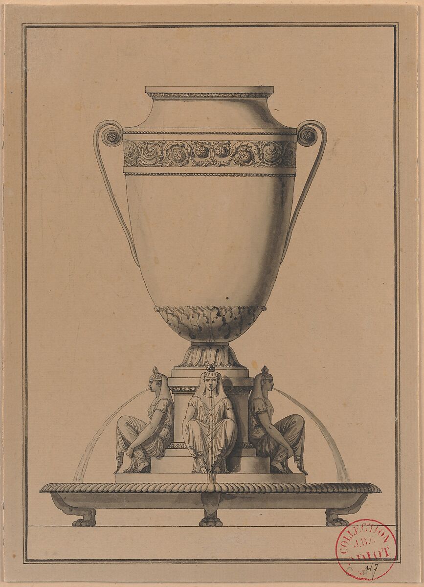 Design for a Wine Fountain, Henri Auguste (French, Paris 1759–1816 Port-au-Prince), Pen, black ink with brush and gray wash