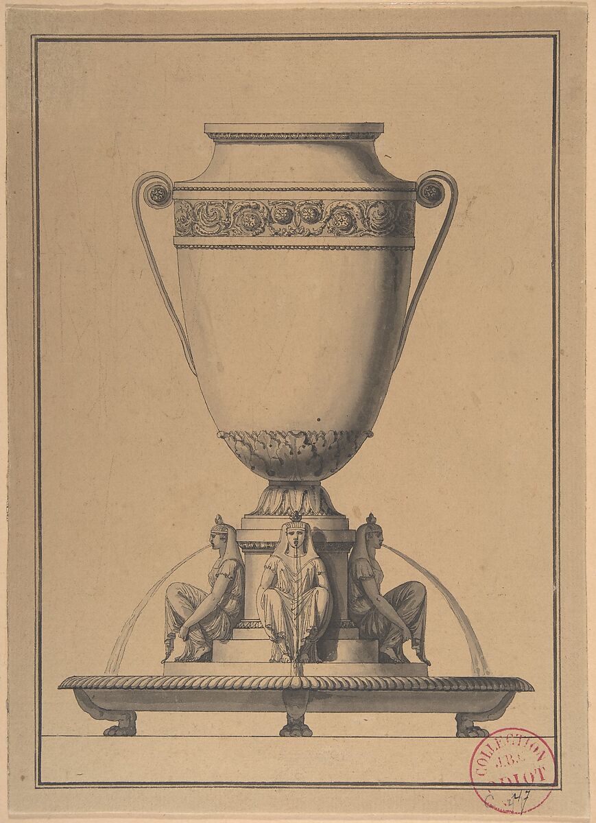 Design for a Wine Fountain, Henri Auguste (French, Paris 1759–1816 Port-au-Prince), Pen, black ink with brush and gray wash 