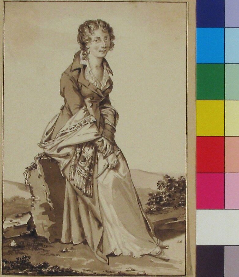 Portrait of Charlotte Corday, Jean-Baptiste-François Bosio (French, Monaco 1764–1827 Paris), Brush and brown washes over graphite