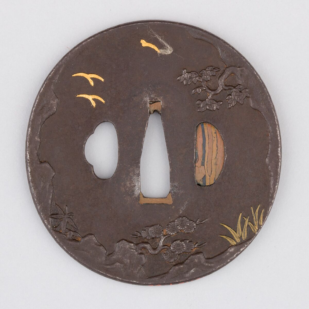 Sword Guard (Tsuba), Iron, copper, Japanese 