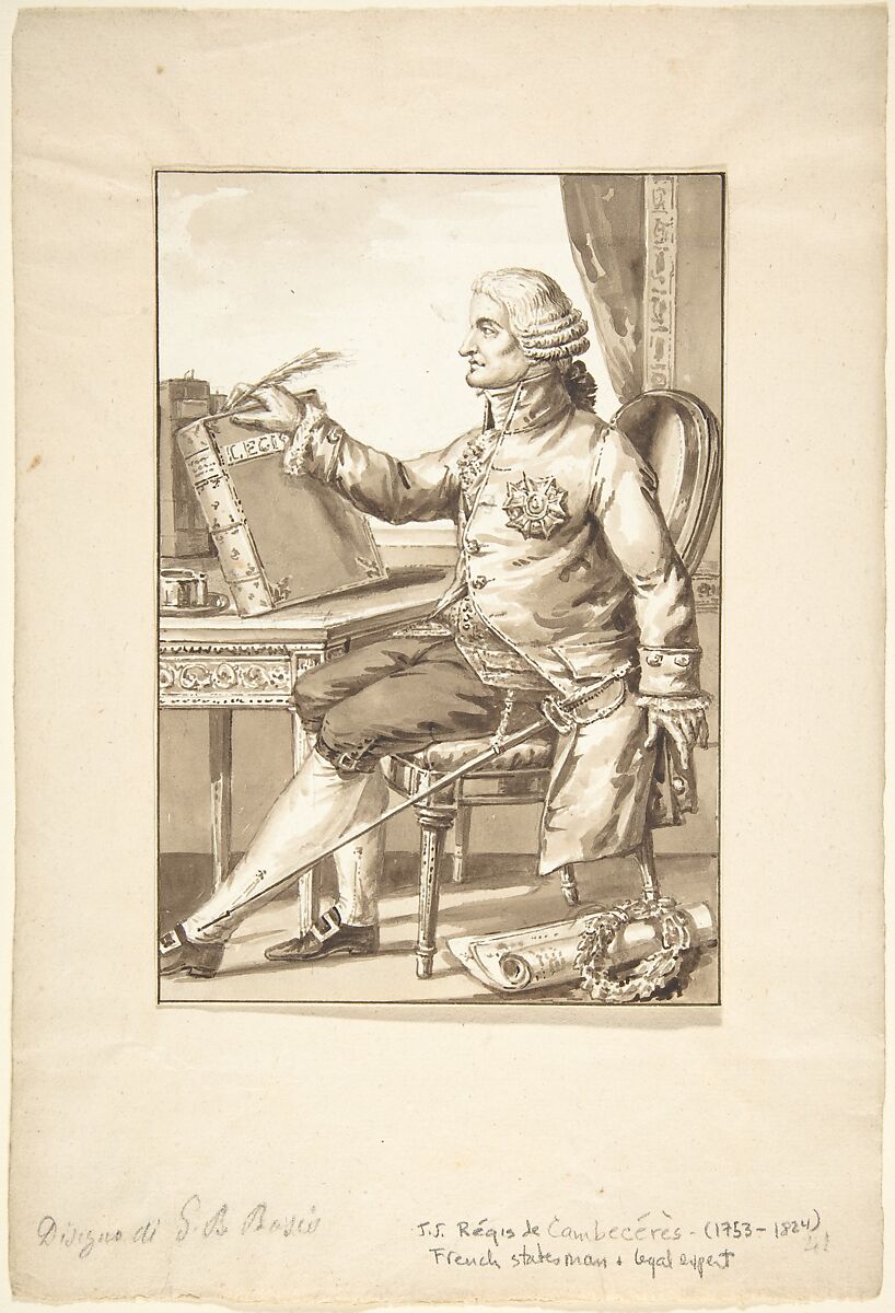Portrait of J. J. Régis de Cambecérès, Jean-Baptiste-François Bosio (French, Monaco 1764–1827 Paris), Brush and brown washes over graphite 
