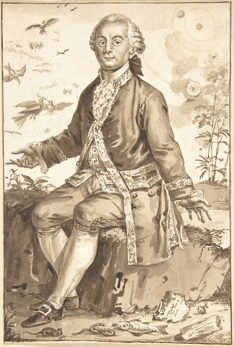 Portrait of G.-L. Leclere, Comte de Buffon, Jean-Baptiste-François Bosio  French, Brush and brown wash with graphite underdrawing.