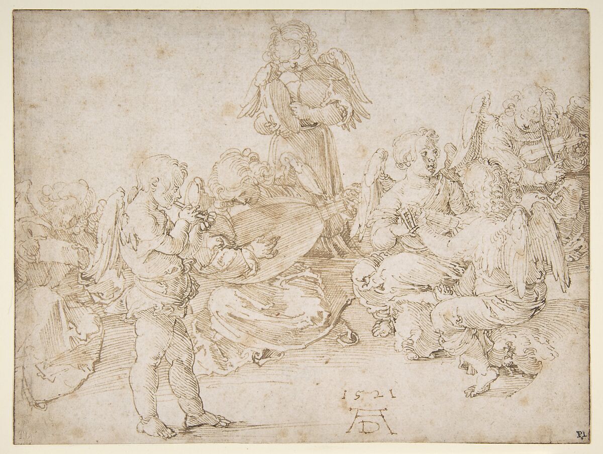 Music-Making Angels, Albrecht Dürer (German, Nuremberg 1471–1528 Nuremberg), Pen and brown ink 