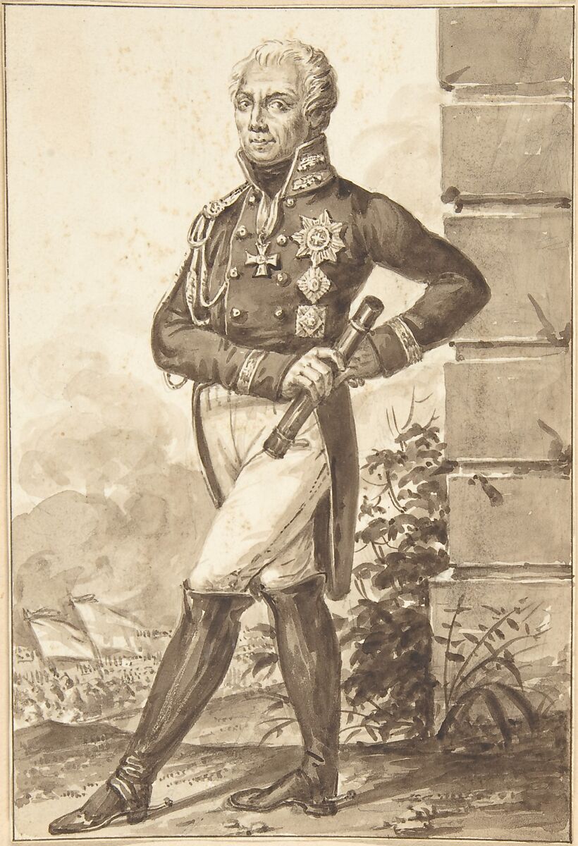 Portrait of Count Levin August von Bennigsen, Jean-Baptiste-François Bosio (French, Monaco 1764–1827 Paris), Brush and brown wash over graphite 