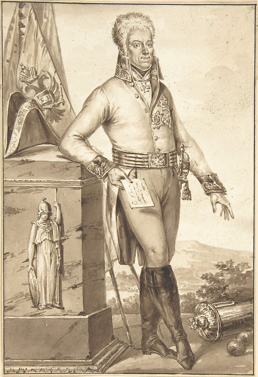 Portrait of Count Heinrich Joseph von Bellegarde, Jean-Baptiste-François Bosio  French, Brush and brown wash over graphite underdrawing.