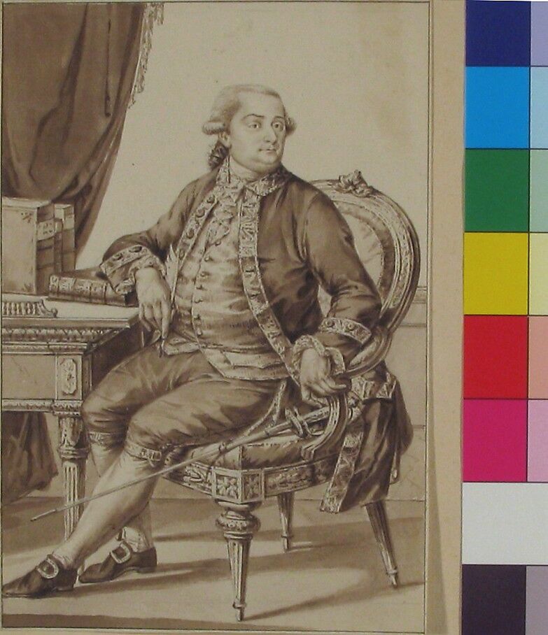 Portrait of Cesare Bonesana, Marchese di Beccaria, Jean-Baptiste-François Bosio (French, Monaco 1764–1827 Paris), Brush and brown wash over graphite