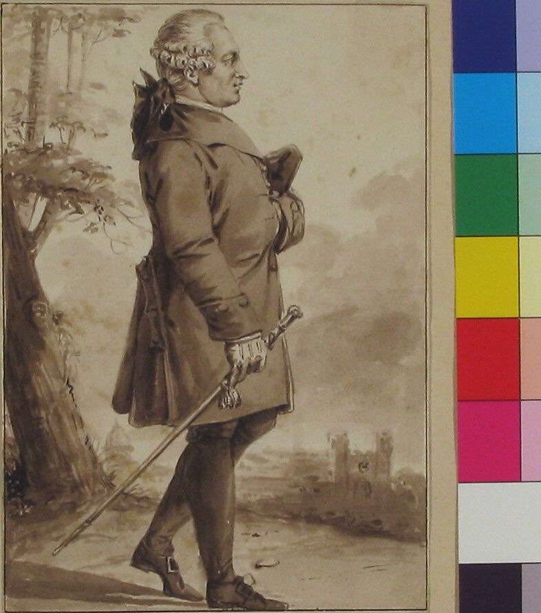 Portrait of P.-A. Caron de Beaumarchais, Jean-Baptiste-François Bosio (French, Monaco 1764–1827 Paris), Brush and brown wash over graphite