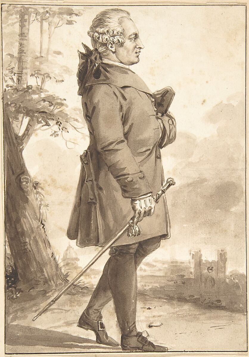 Portrait of P.-A. Caron de Beaumarchais, Jean-Baptiste-François Bosio (French, Monaco 1764–1827 Paris), Brush and brown wash over graphite 