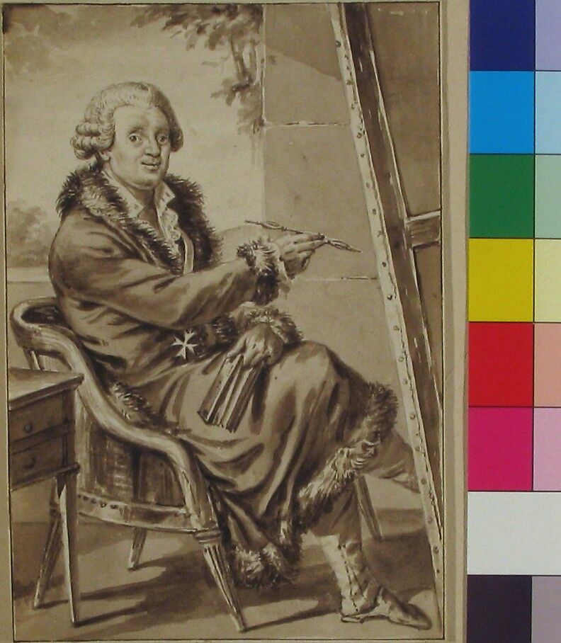 Portrait of Cavaliere Pompeo Batoni, Jean-Baptiste-François Bosio (French, Monaco 1764–1827 Paris), Brush and brown wash over graphite