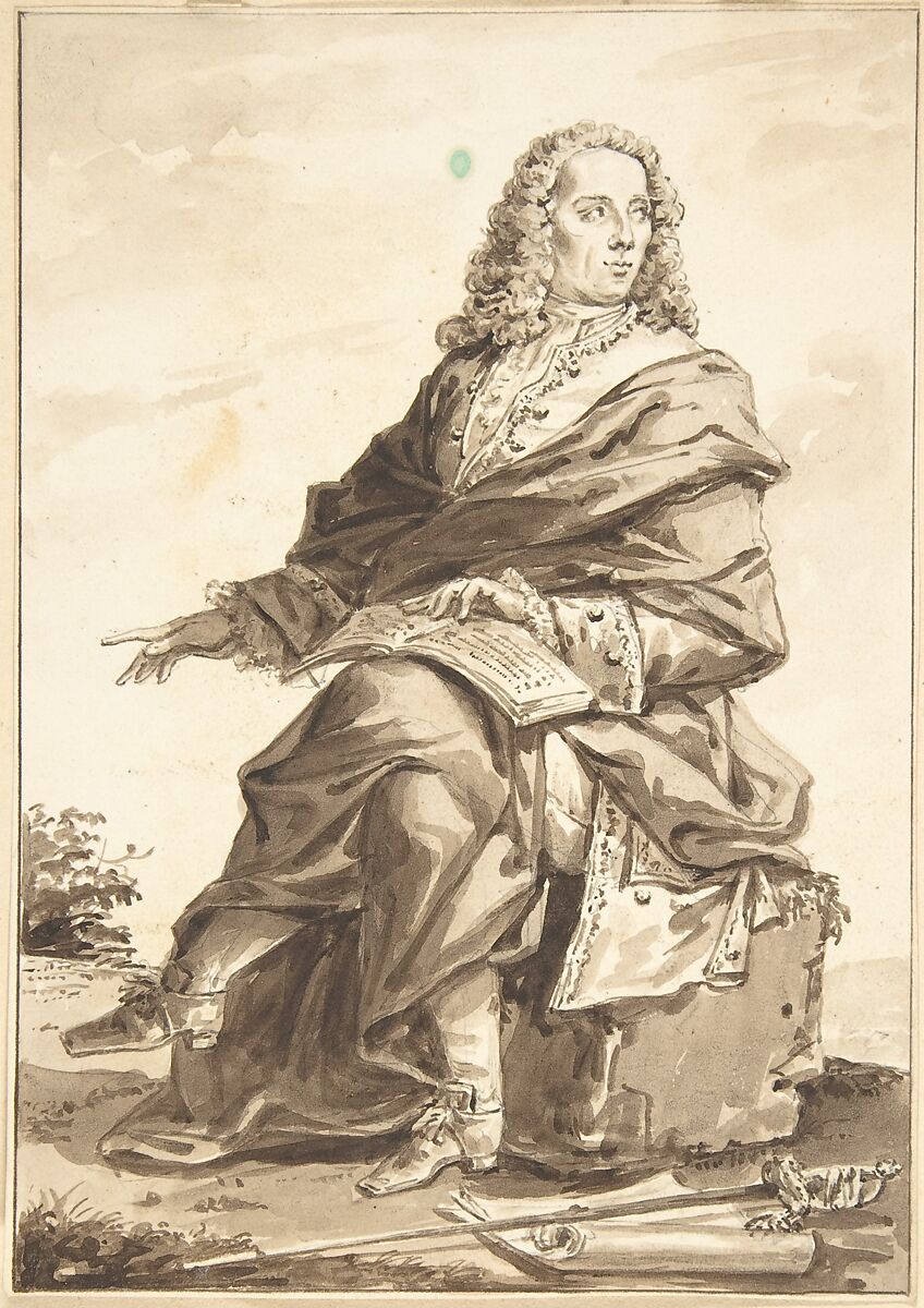 Portrait of J.-B. de Boyer, Marquis d'Argens, Jean-Baptiste-François Bosio (French, Monaco 1764–1827 Paris), Brush and brown wash over graphite 