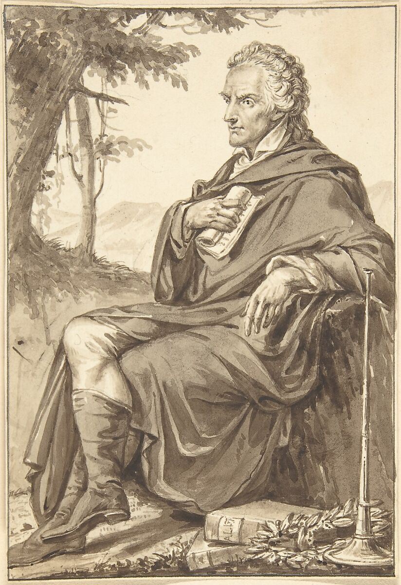 Portrait of Count Vittorio Alfieri, Jean-Baptiste-François Bosio  French, Brush and brown wash over graphite