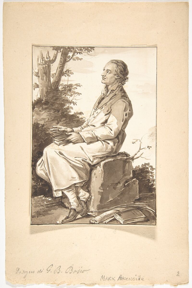Portrait of Mark Akenside, Jean-Baptiste-François Bosio (French, Monaco 1764–1827 Paris), Brush and brown wash over graphite 