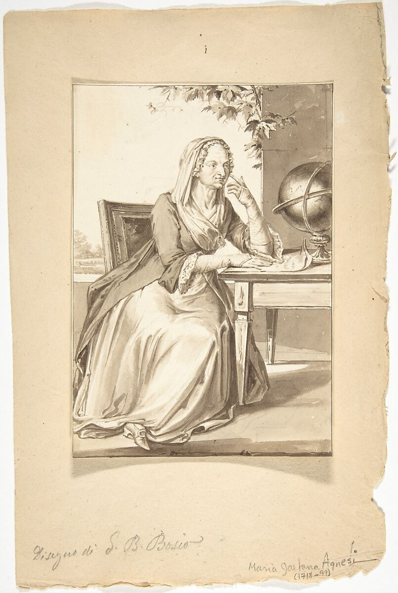 Portrait of Maria Gaet - Agnesi, Jean-Baptiste-François Bosio (French, Monaco 1764–1827 Paris), Brush and brown wash over graphite underdrawing. 