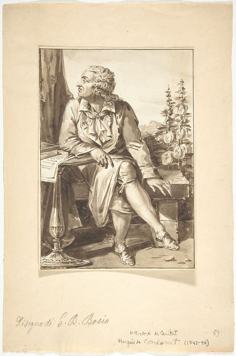 Portrait of M.-J.-A.-N. de Coritat, Marquis de Condorcet, Jean-Baptiste-François Bosio (French, Monaco 1764–1827 Paris), Brush and brown wash over graphite 