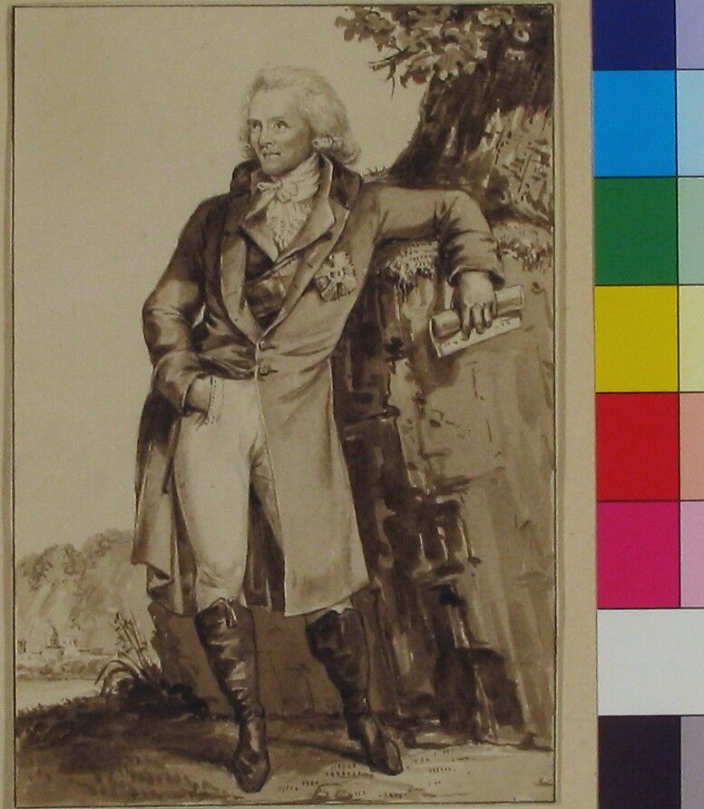 Portrait of Sir Benjamin Thompson, Count von Rumford, Jean-Baptiste-François Bosio (French, Monaco 1764–1827 Paris), Brush and brown wash over graphite