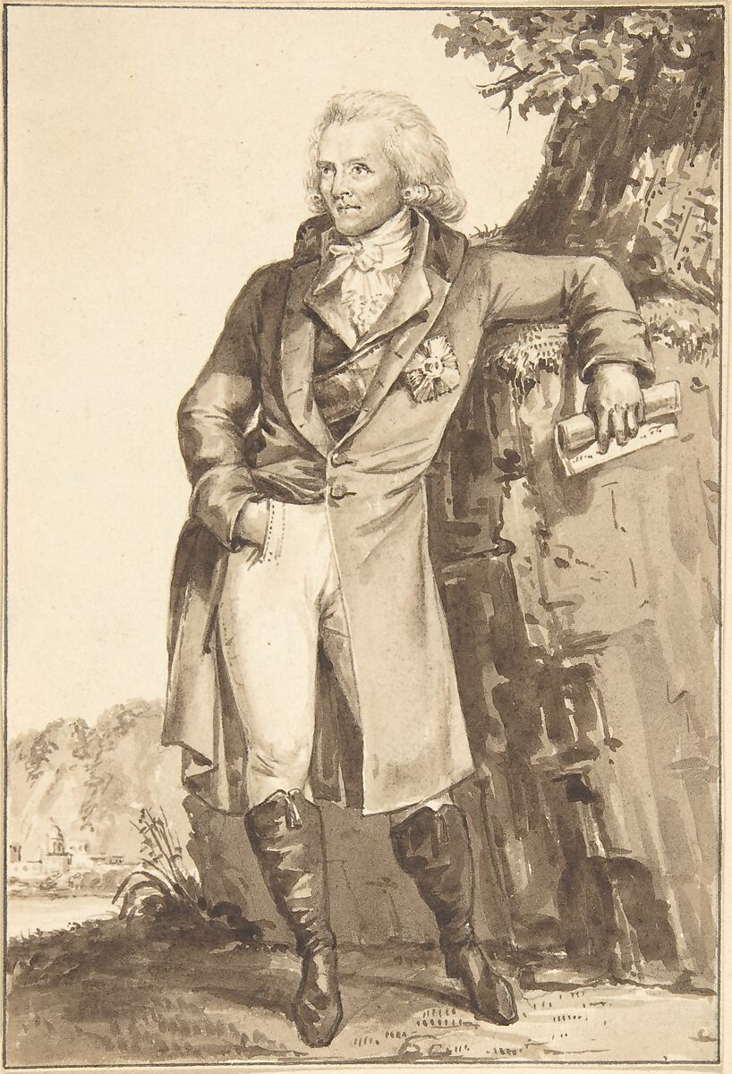 Portrait of Sir Benjamin Thompson, Count von Rumford, Jean-Baptiste-François Bosio  French, Brush and brown wash over graphite