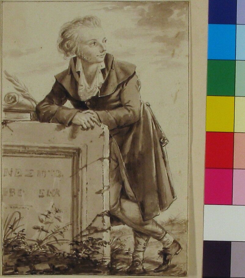 Portrait of Giovanni Fantoni (or "Labindo"), Jean-Baptiste-François Bosio (French, Monaco 1764–1827 Paris), Brush and brown wash over graphite