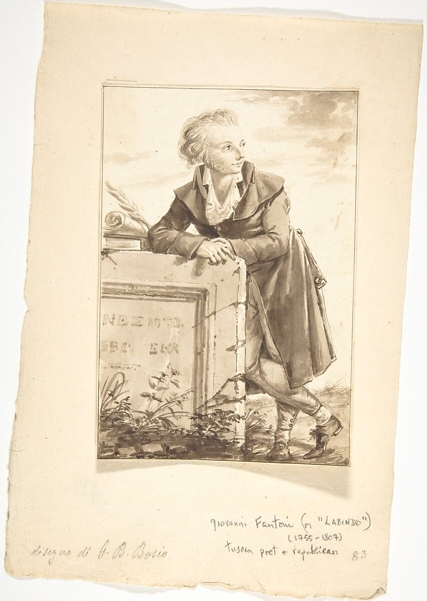 Portrait of Giovanni Fantoni (or "Labindo"), Jean-Baptiste-François Bosio (French, Monaco 1764–1827 Paris), Brush and brown wash over graphite 