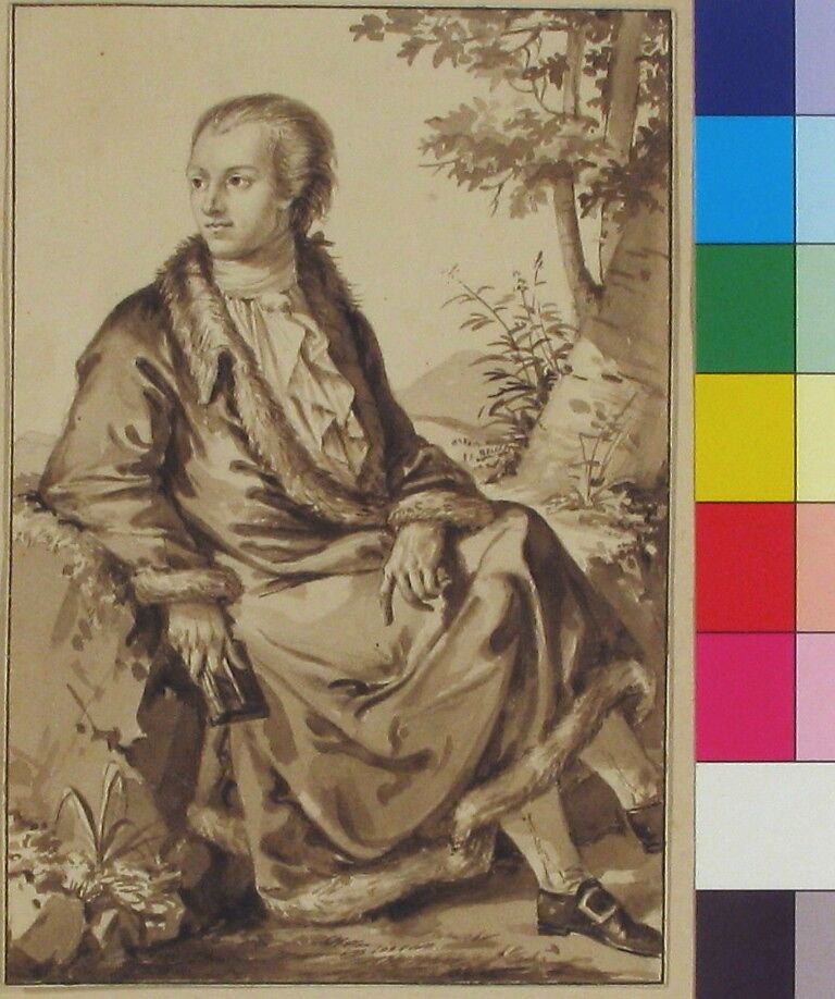 Portrait of Gaetano Filangieri, Jean-Baptiste-François Bosio (French, Monaco 1764–1827 Paris), Brush and brown wash over graphite