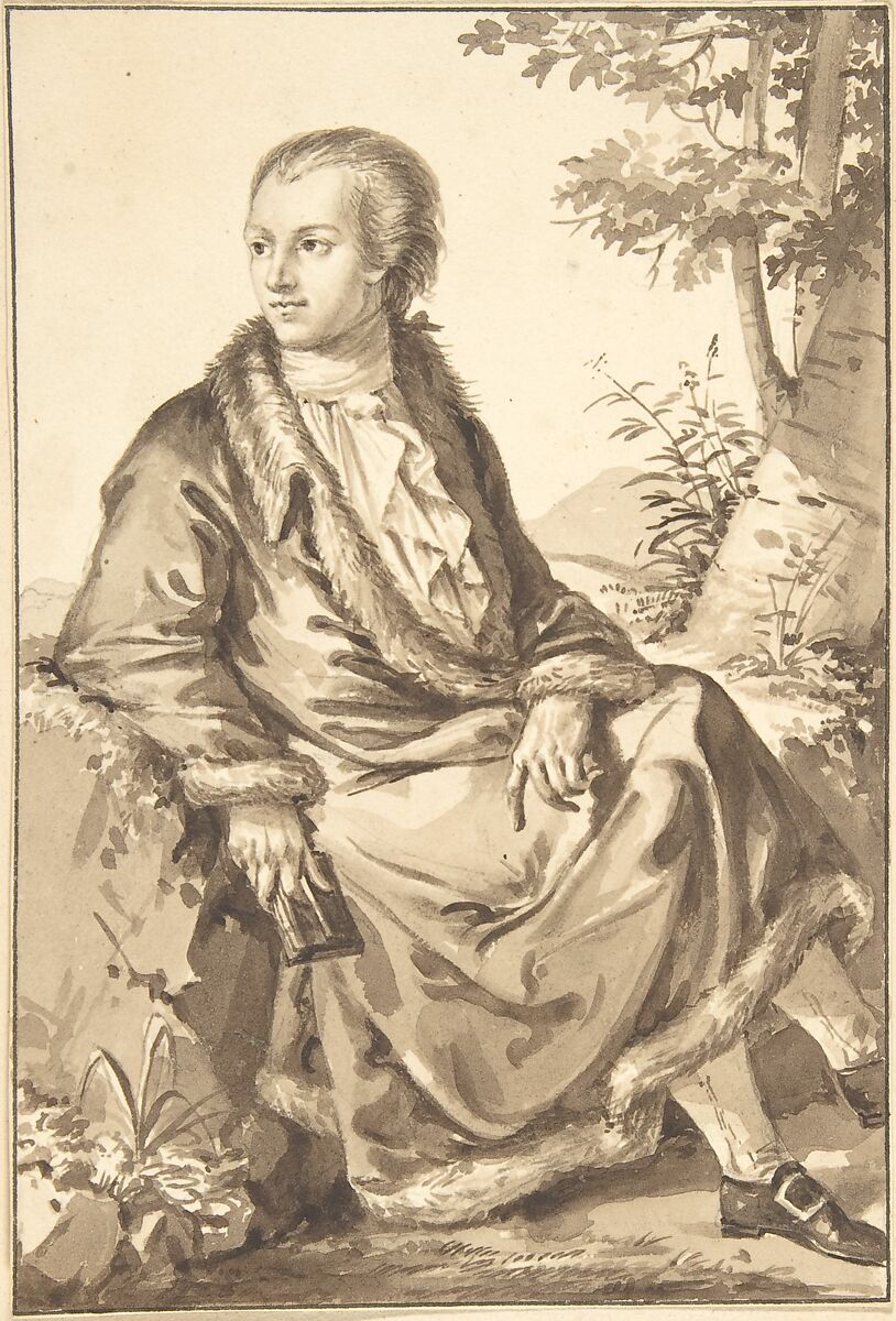 Portrait of Gaetano Filangieri, Jean-Baptiste-François Bosio  French, Brush and brown wash over graphite