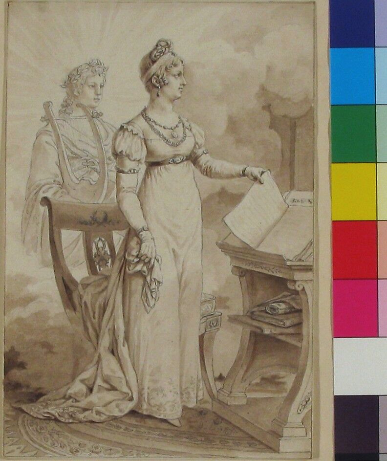 Portrait of Angelica Catalani de Valabrègue, Antoine Louis François Sergent Marceau (French, Chartres 1751–1847 Nice), Pen and gray ink with brush and brown washes