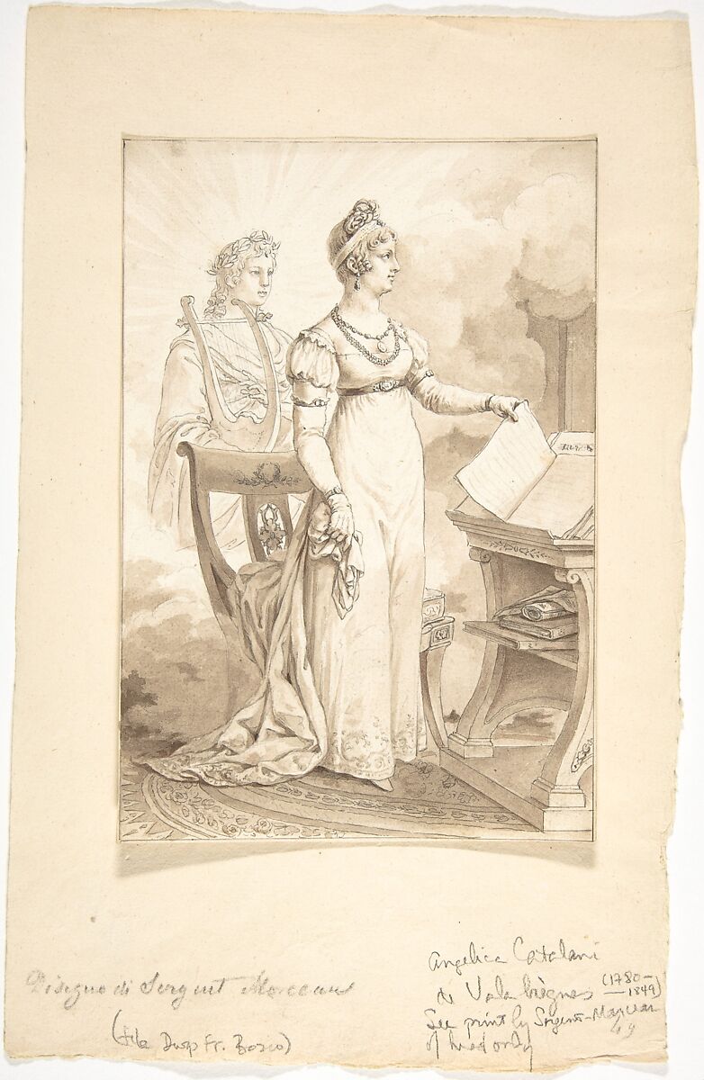 Portrait of Angelica Catalani de Valabrègue, Antoine Louis François Sergent Marceau (French, Chartres 1751–1847 Nice), Pen and gray ink with brush and brown washes 