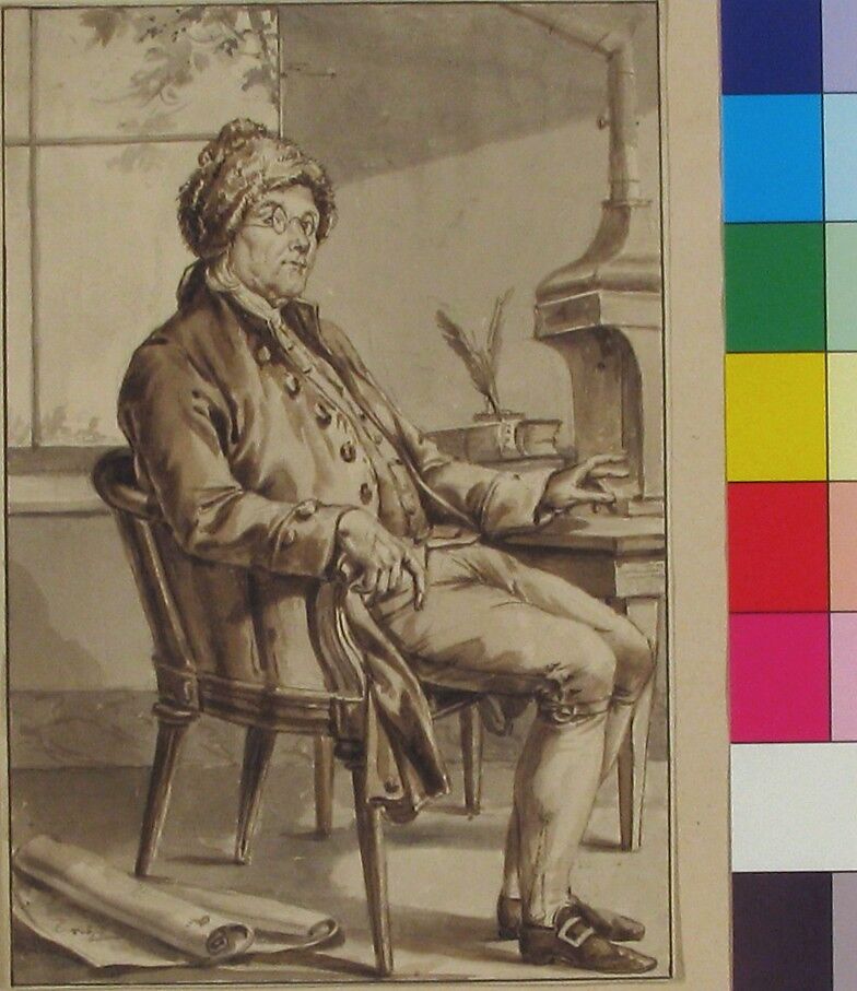 Portrait of Benjamin Franklin, Jean-Baptiste-François Bosio (French, Monaco 1764–1827 Paris), Pen and ink, and brush and brown and gray wash