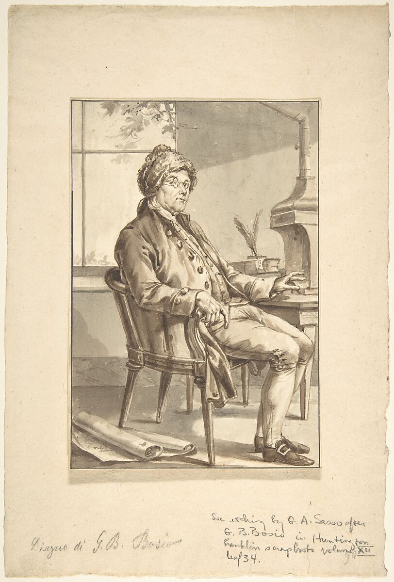 Portrait of Benjamin Franklin, Jean-Baptiste-François Bosio (French, Monaco 1764–1827 Paris), Pen and ink, and brush and brown and gray wash 