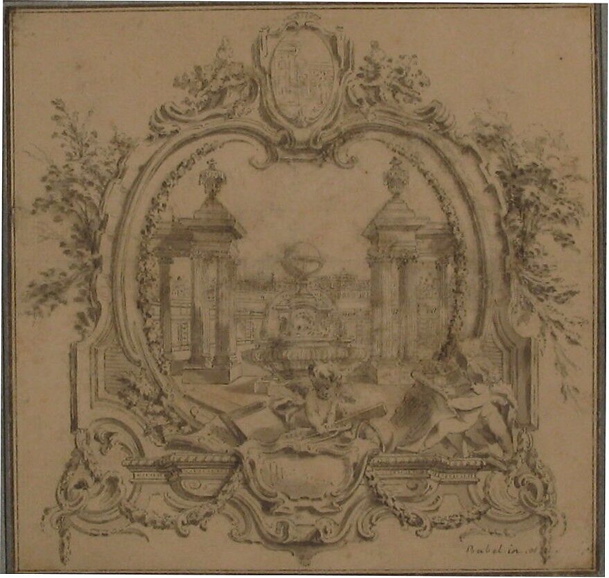 Study for a Book Vignette, Pierre Edmé Babel (French, Paris 1720–1775 Paris), Pen and gray ink, brush and gray wash, with framing lines