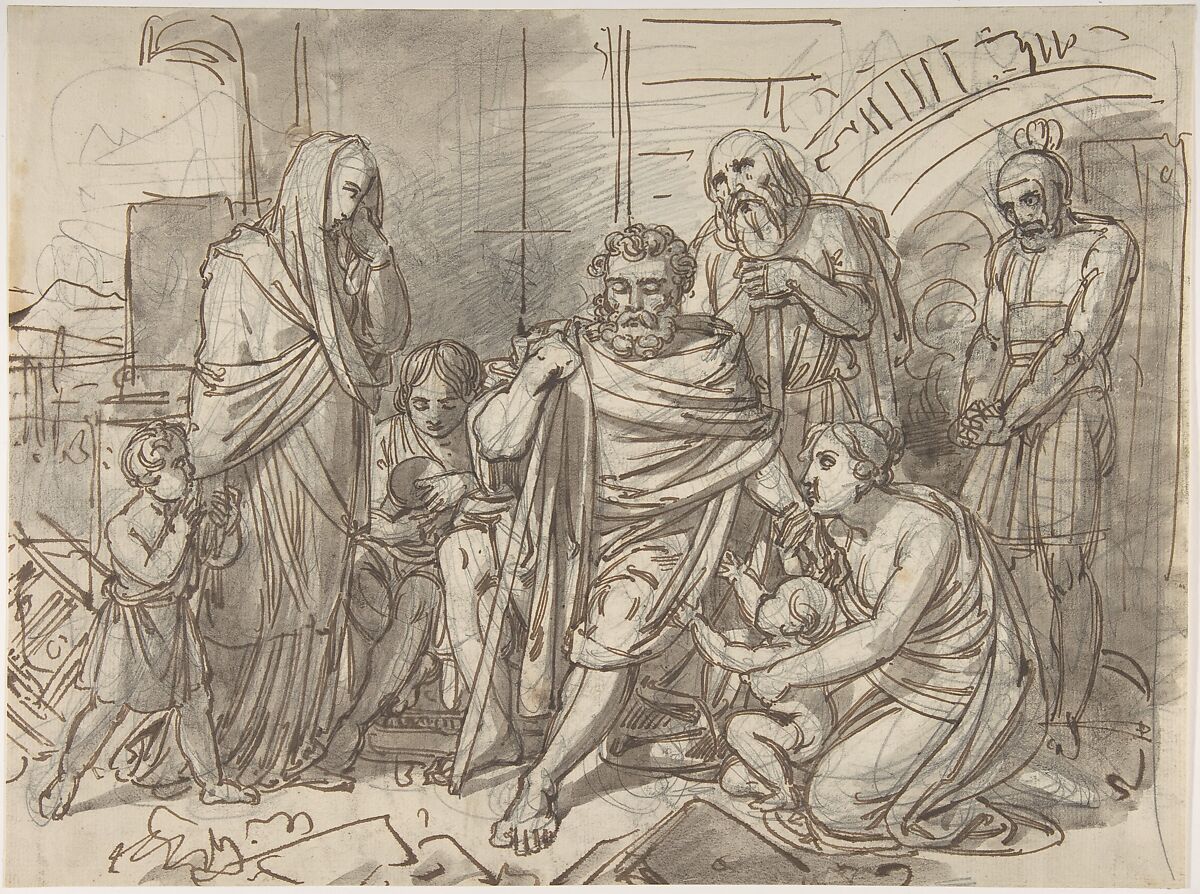 Belisarius Begging for Alms, Heinrich Friedrich Füger (German, Heilbronn 1751–1818 Vienna), Pen and brown ink over graphite underdrawing and white wash 