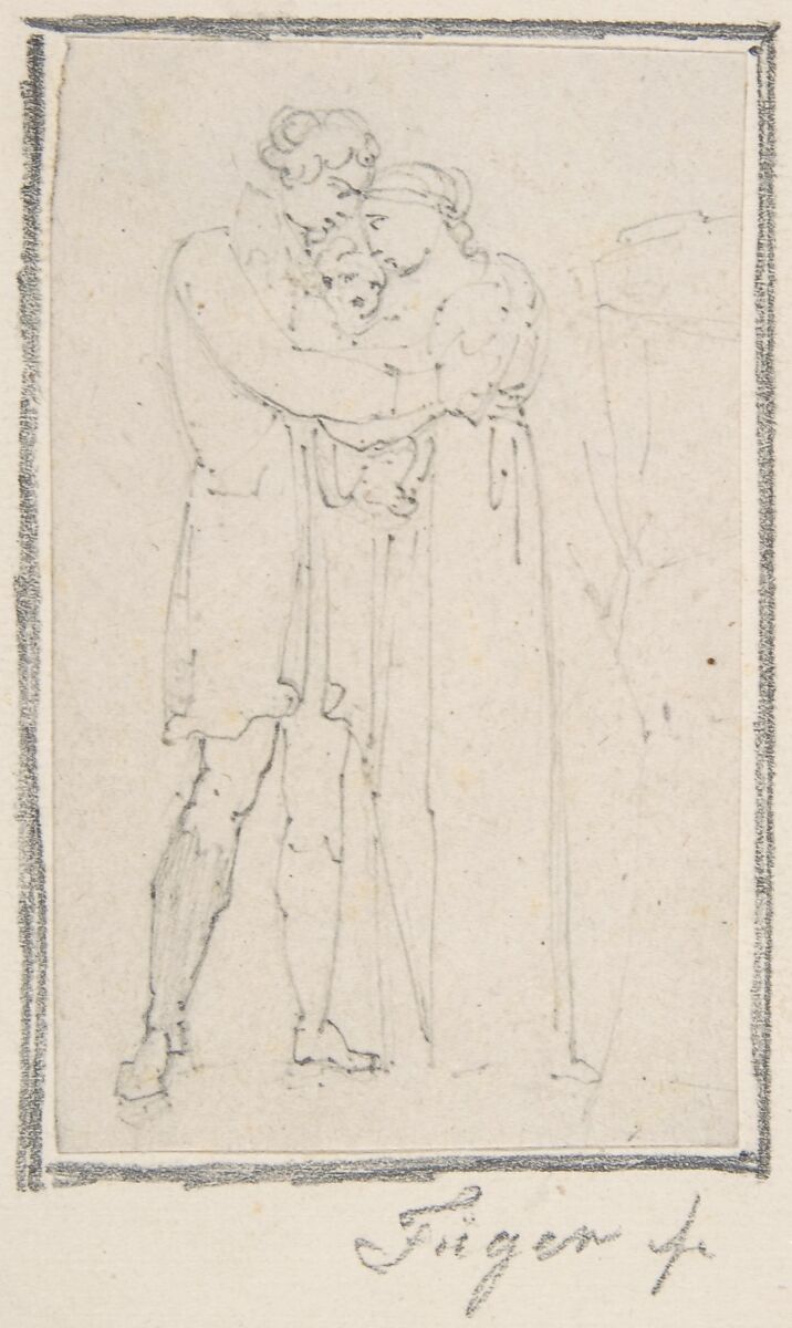 Man Embracing Woman with Child in Her Arms, Heinrich Friedrich Füger (German, Heilbronn 1751–1818 Vienna), Graphite; framing lines in graphite 