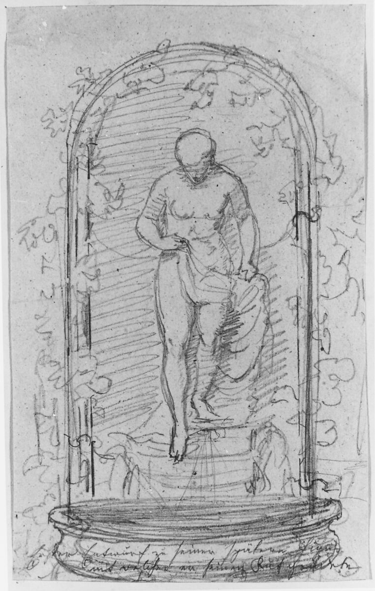 Recto:Nude Female Figure in a Niche   Verso: Study for a Fountain, Hans Gasser (Austrian, Eisentratten 1817–1868 Budapest), Graphite