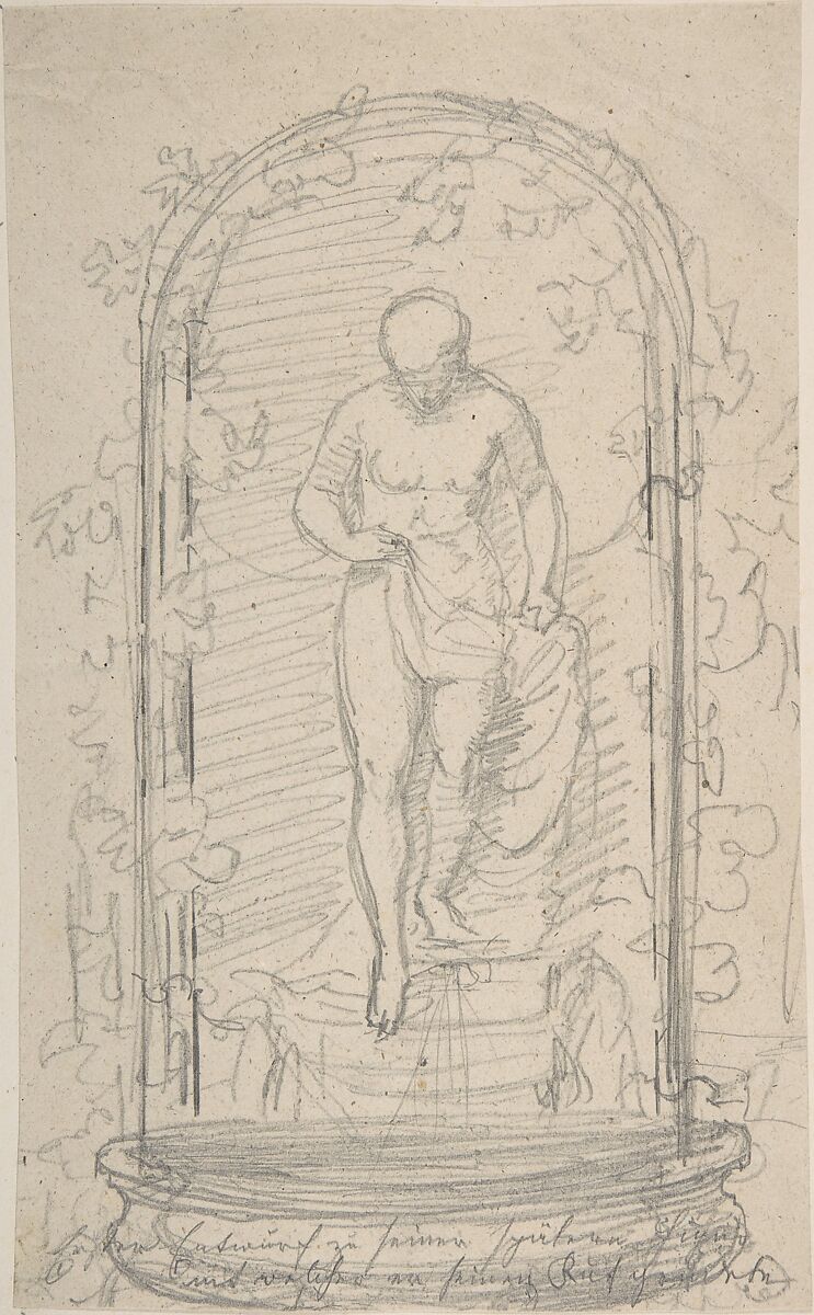 Recto:Nude Female Figure in a Niche   Verso: Study for a Fountain, Hans Gasser (Austrian, Eisentratten 1817–1868 Budapest), Graphite 