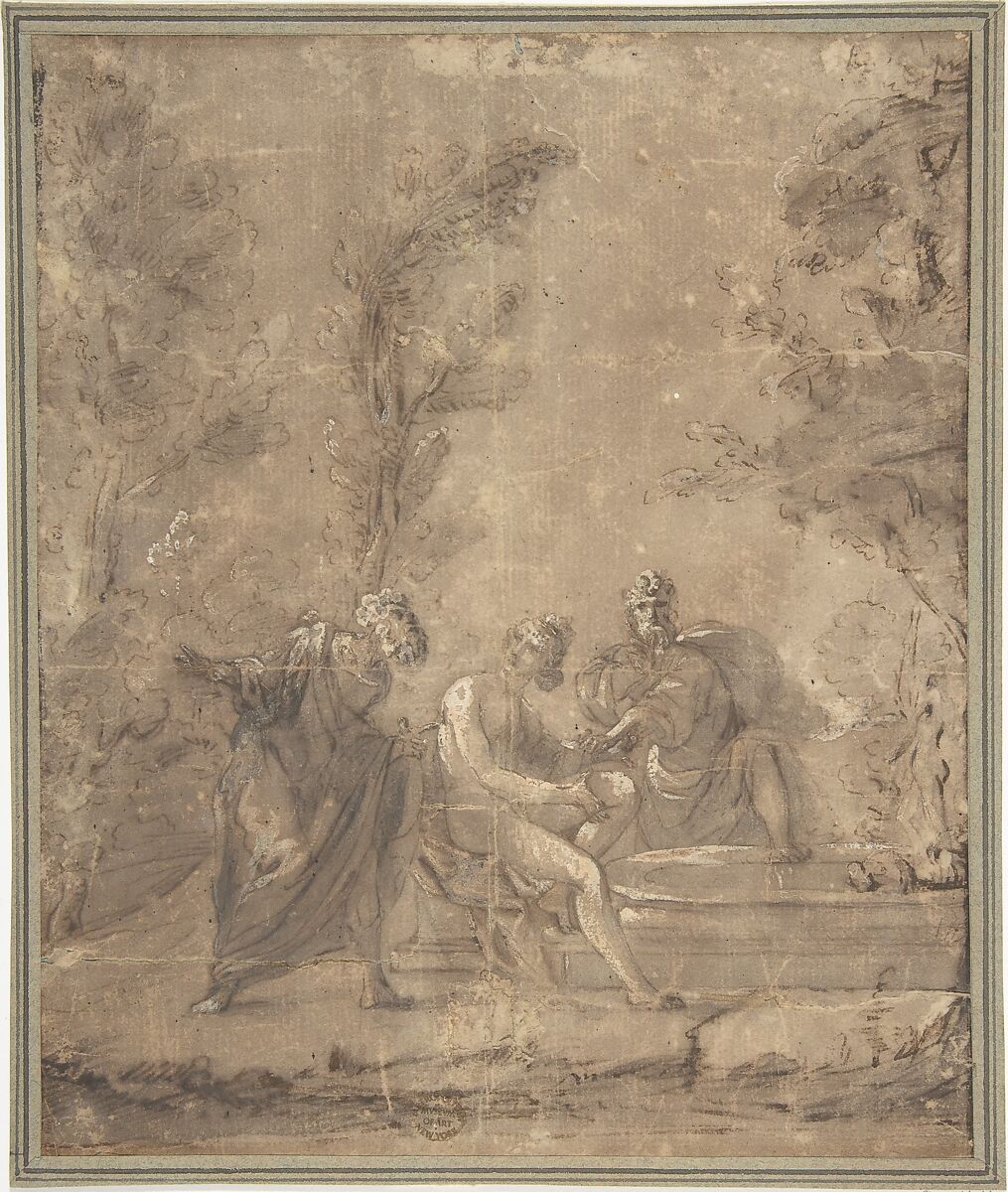 Susannah and the Elders, Anonymous, German, 19th century, Pen and bistre, washed and touched with white 