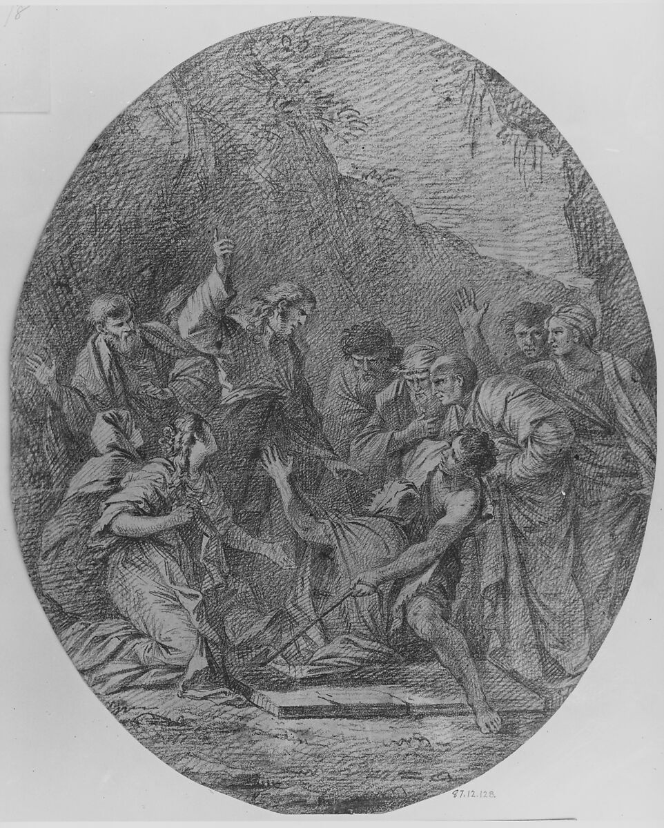 Raising of Lazarus, Anonymous, German, 18th century (?), Black chalk
