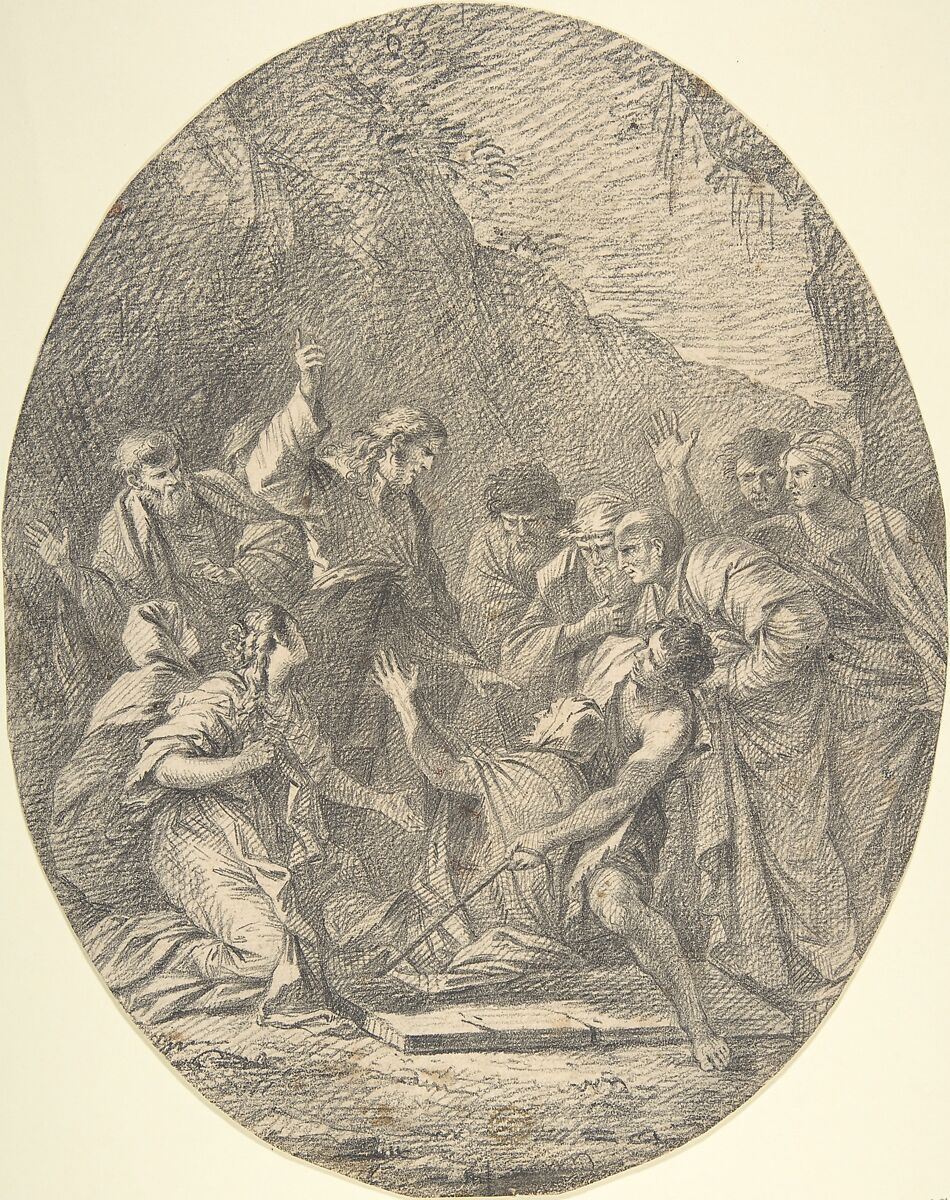 Raising of Lazarus, Anonymous, German, 18th century (?), Black chalk 
