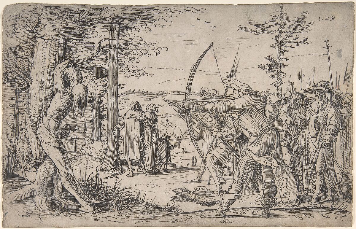 The King's Sons Shooting at Their Father's Corpse, Anonymous, German, 16th century ?, Pen and black ink 