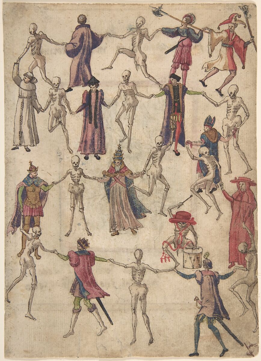 The Dance of Death, Anonymous, German, 16th century, Pen and brown ink, brush and brown ink, watercolor, gouache, gold paint 