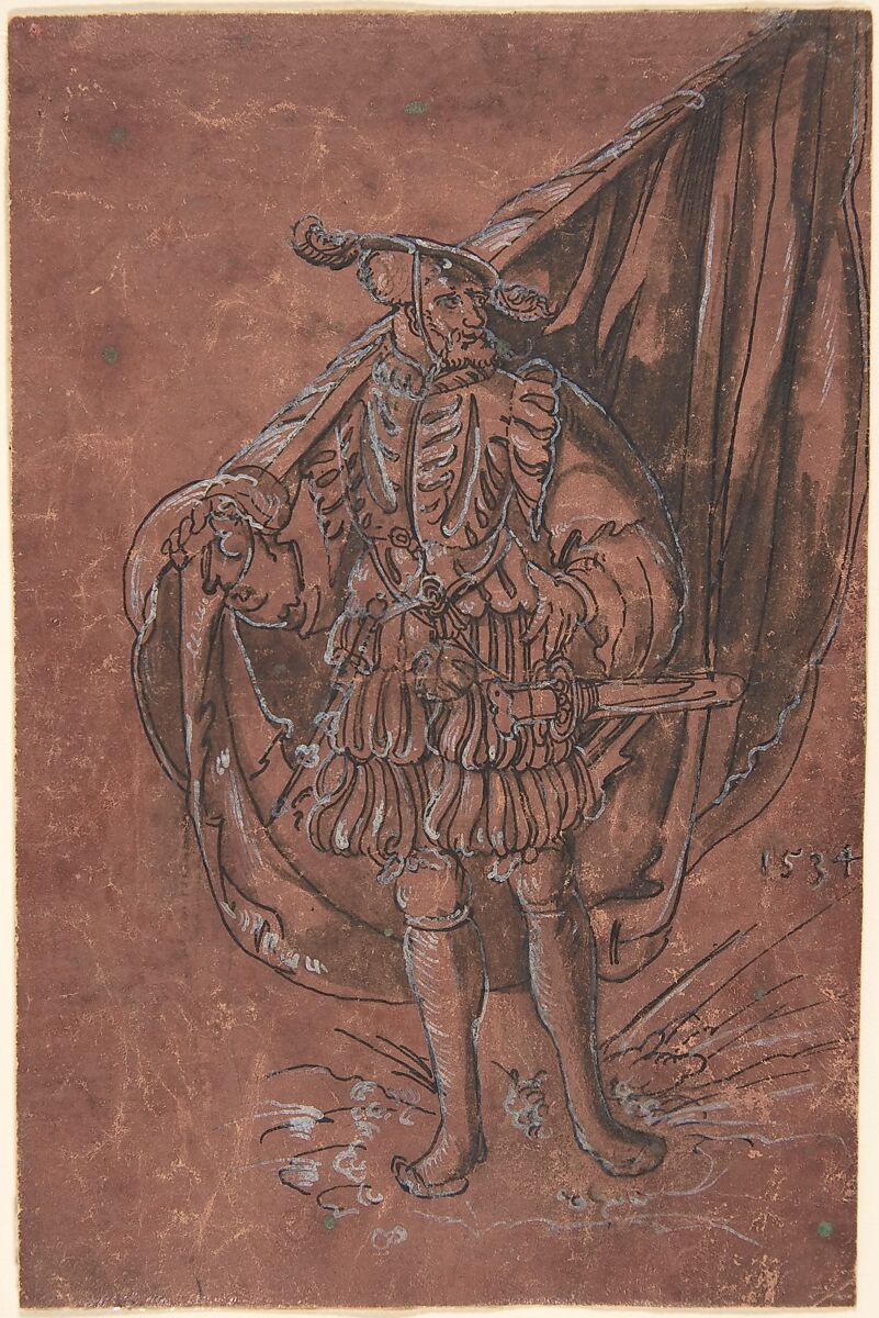 A Standard Bearer, Anonymous, German, 16th century, Brush and black ink with white heightening 