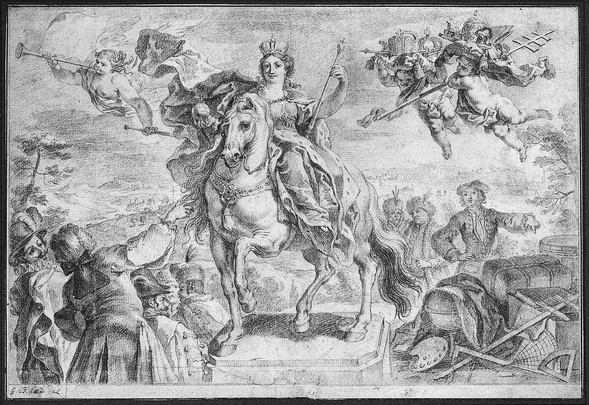 Allegory of Europe, from the Four Continents, Gottfried Bernhard Goetz (German, Velehrad 1708–1774 Augsburg), Graphite